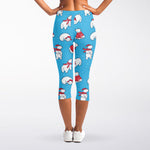 Xmas Polar Bear Pattern Print Women's Capri Leggings