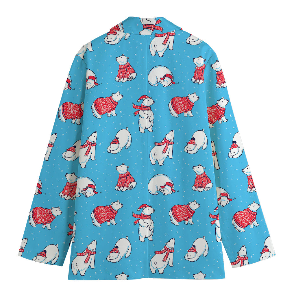 Xmas Polar Bear Pattern Print Women's Cotton Blazer