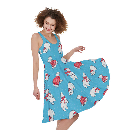 Xmas Polar Bear Pattern Print Women's Sleeveless Dress