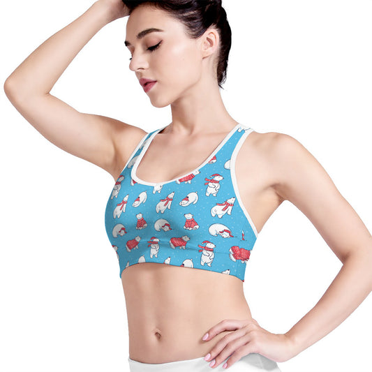 Xmas Polar Bear Pattern Print Women's Sports Bra