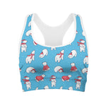 Xmas Polar Bear Pattern Print Women's Sports Bra