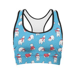 Xmas Polar Bear Pattern Print Women's Sports Bra