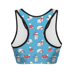 Xmas Polar Bear Pattern Print Women's Sports Bra