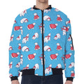 Xmas Polar Bear Pattern Print Zip Sleeve Bomber Jacket