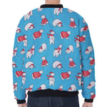 Xmas Polar Bear Pattern Print Zip Sleeve Bomber Jacket