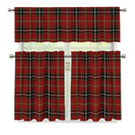 Xmas Scottish Tartan Pattern Print 3 Piece Kitchen Curtains