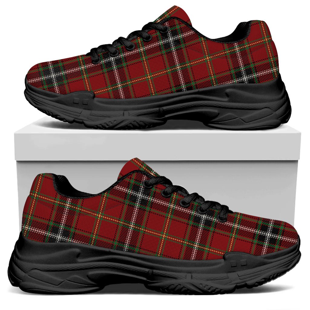 Xmas Scottish Tartan Pattern Print Black Chunky Shoes