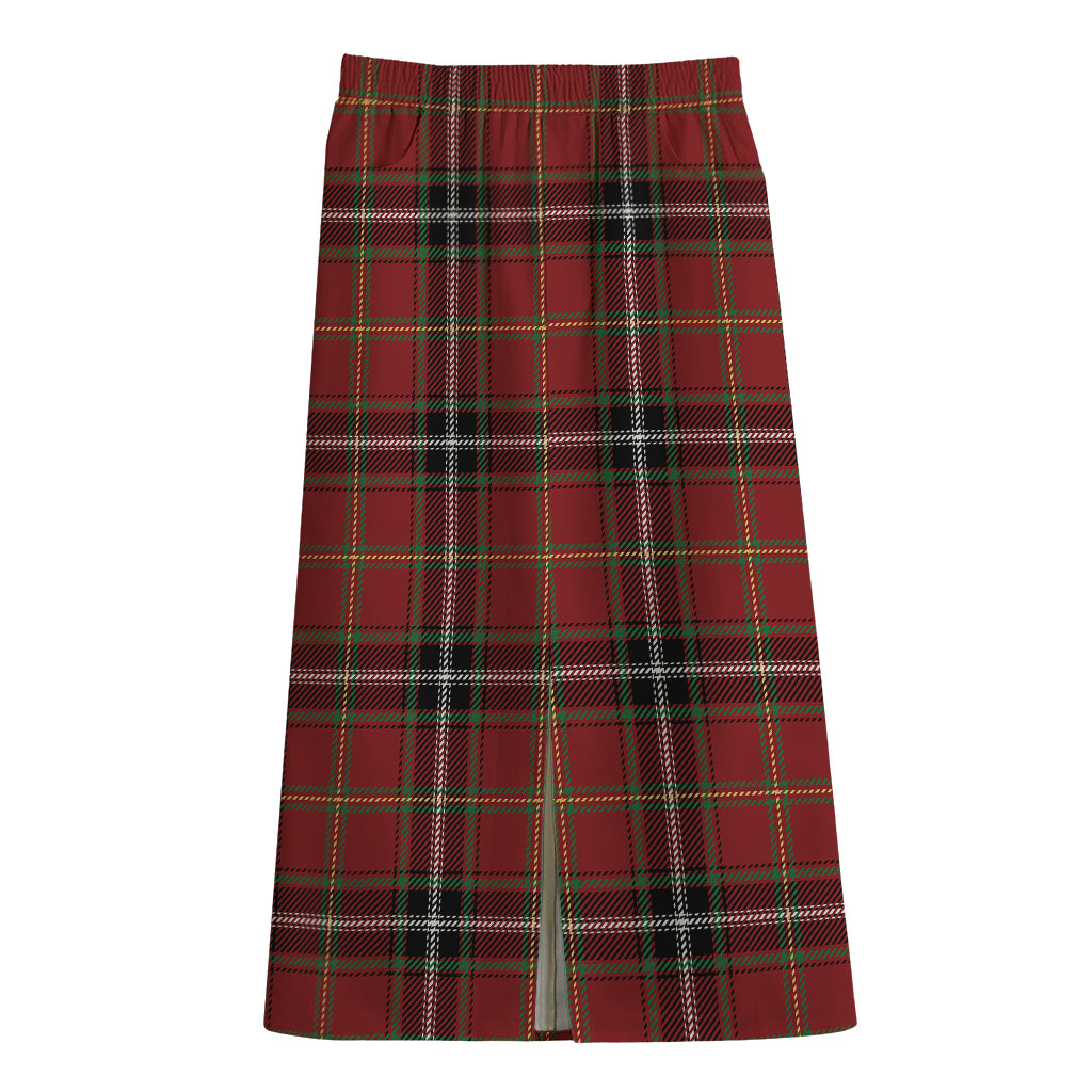 Xmas Scottish Tartan Pattern Print Cotton Front Slit Maxi Skirt