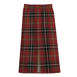 Xmas Scottish Tartan Pattern Print Cotton Front Slit Maxi Skirt