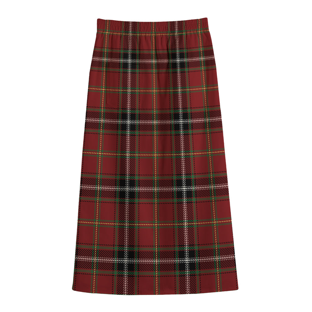 Xmas Scottish Tartan Pattern Print Cotton Front Slit Maxi Skirt