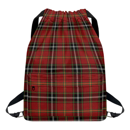 Xmas Scottish Tartan Pattern Print Drawstring Backpack