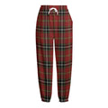 Xmas Scottish Tartan Pattern Print Fleece Lined Knit Pants