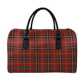 Xmas Scottish Tartan Pattern Print Leather Duffel Bag