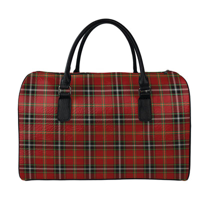 Xmas Scottish Tartan Pattern Print Leather Duffle Bag
