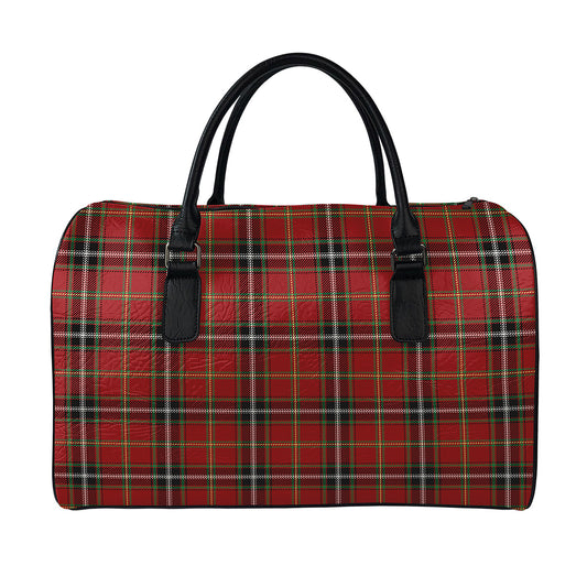 Xmas Scottish Tartan Pattern Print Leather Duffle Bag