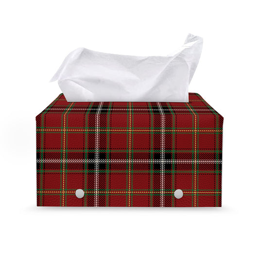 Xmas Scottish Tartan Pattern Print Leather Tissue Box Cover