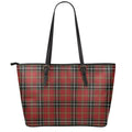 Xmas Scottish Tartan Pattern Print Leather Tote Bag With Zipper
