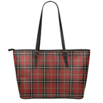 Xmas Scottish Tartan Pattern Print Leather Tote Bag