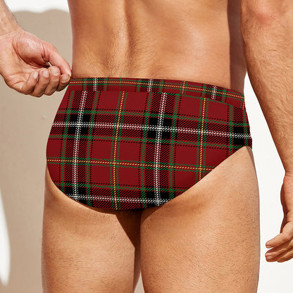 Xmas Scottish Tartan Pattern Print Men's Swim Briefs
