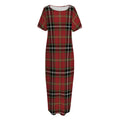 Xmas Scottish Tartan Pattern Print Short Sleeve Long Nightdress