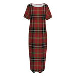 Xmas Scottish Tartan Pattern Print Short Sleeve Long Nightdress