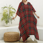 Xmas Scottish Tartan Pattern Print Silk V-Neck Kaftan Dress