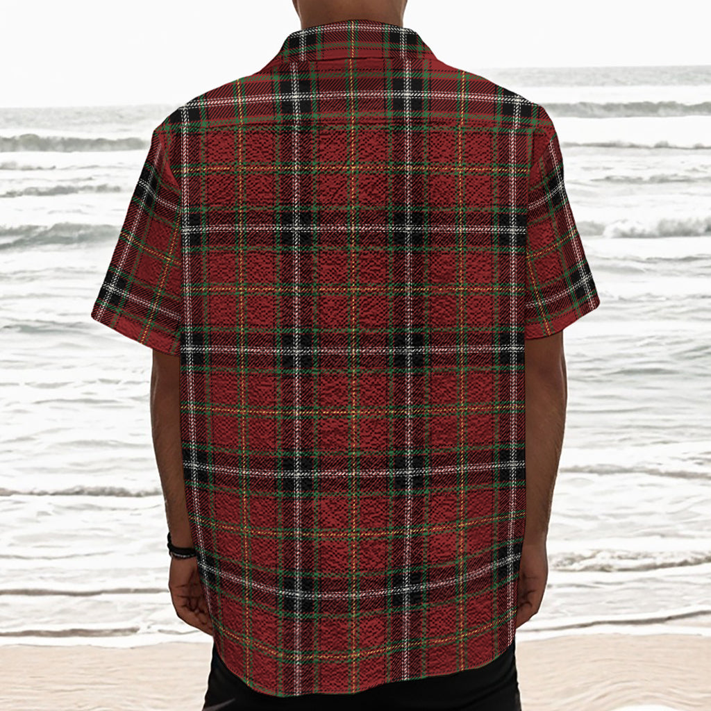 Xmas Scottish Tartan Pattern Print Textured Short Sleeve Shirt