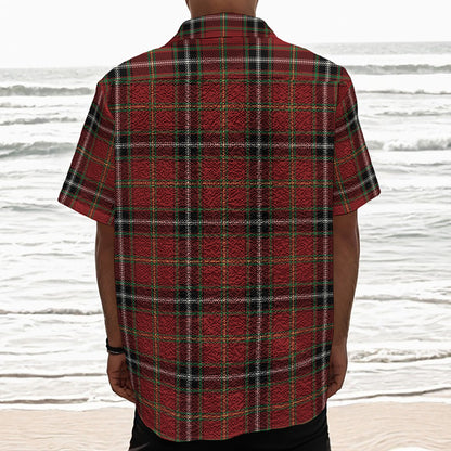 Xmas Scottish Tartan Pattern Print Textured Short Sleeve Shirt