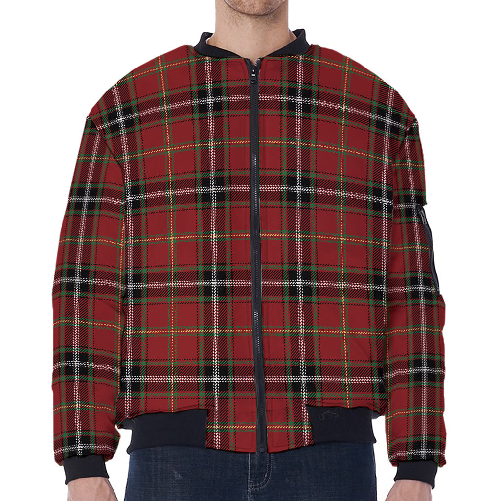 Xmas Scottish Tartan Pattern Print Zip Sleeve Bomber Jacket