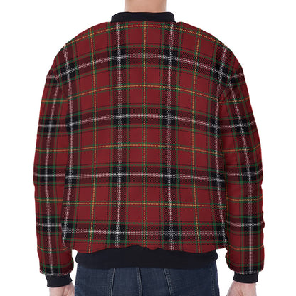 Xmas Scottish Tartan Pattern Print Zip Sleeve Bomber Jacket