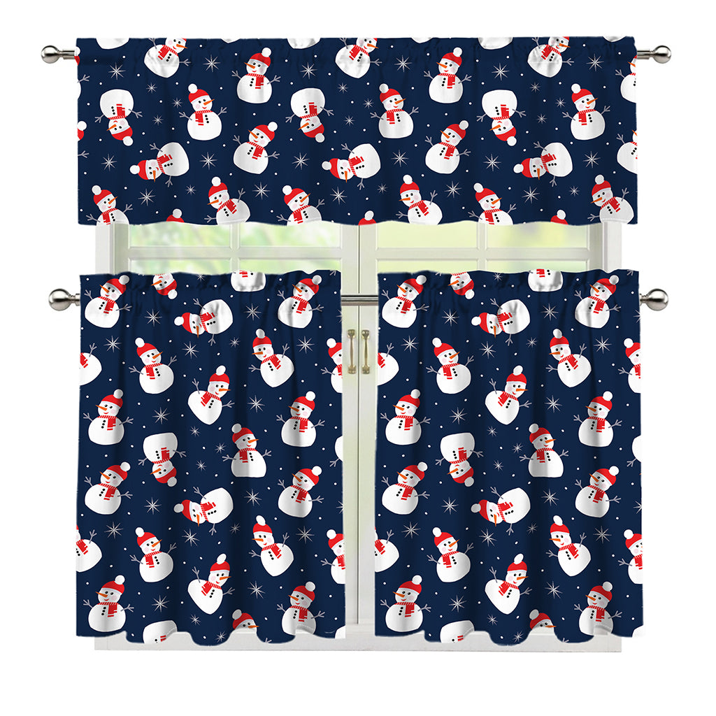 Xmas Snowman Pattern Print 3 Piece Kitchen Curtains