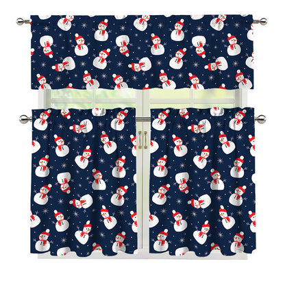 Xmas Snowman Pattern Print 3 Piece Kitchen Curtains