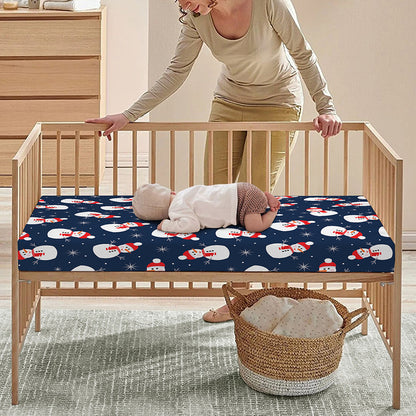 Xmas Snowman Pattern Print Baby Crib Sheet