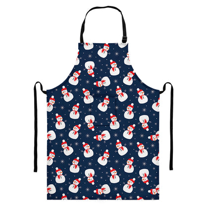 Xmas Snowman Pattern Print Bib Apron With Pocket