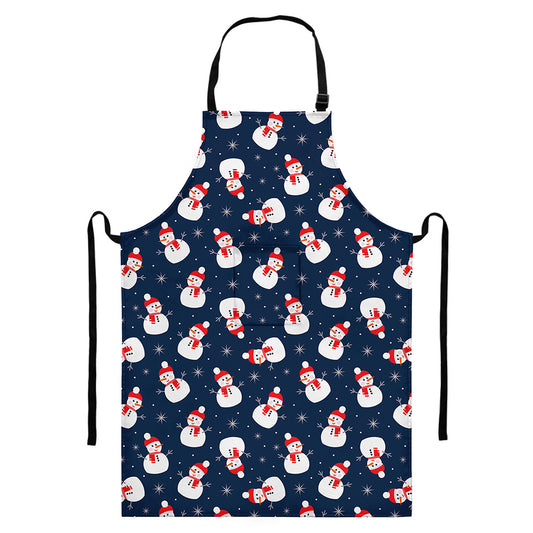 Xmas Snowman Pattern Print Bib Apron With Pocket