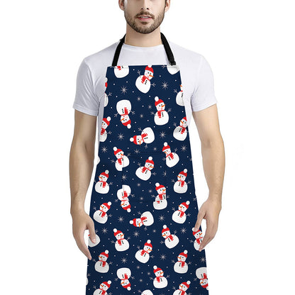 Xmas Snowman Pattern Print Bib Apron With Pocket