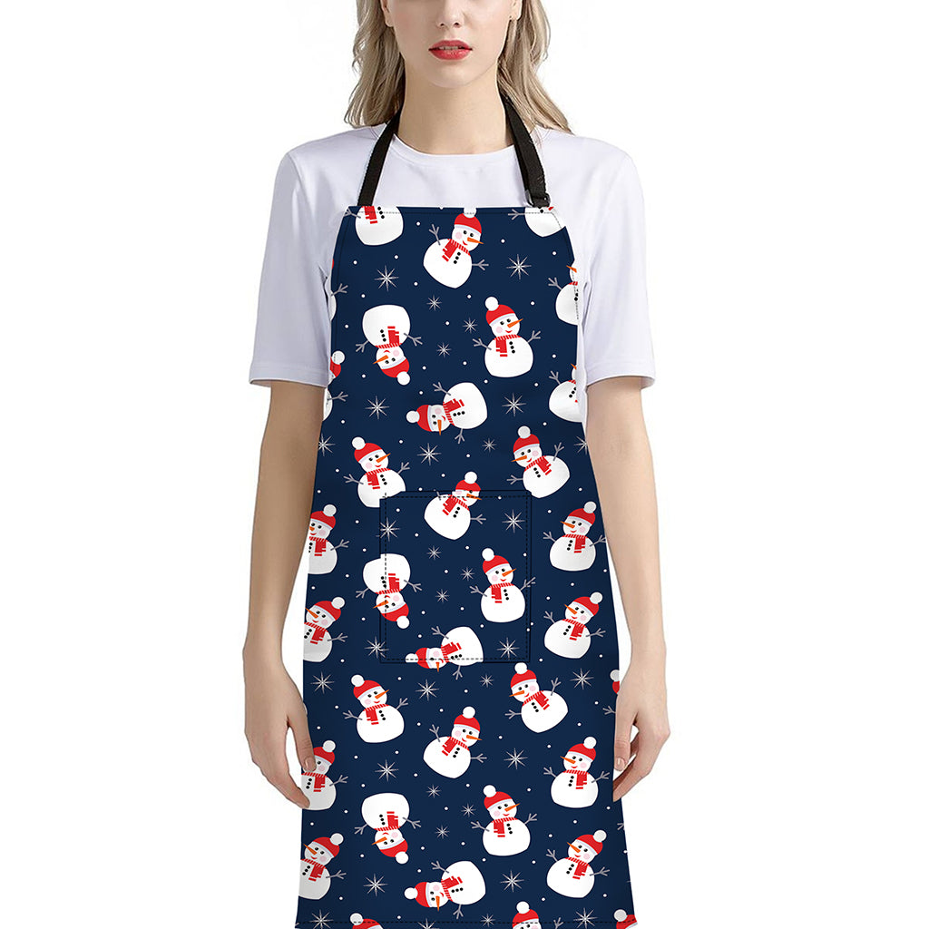 Xmas Snowman Pattern Print Bib Apron With Pocket