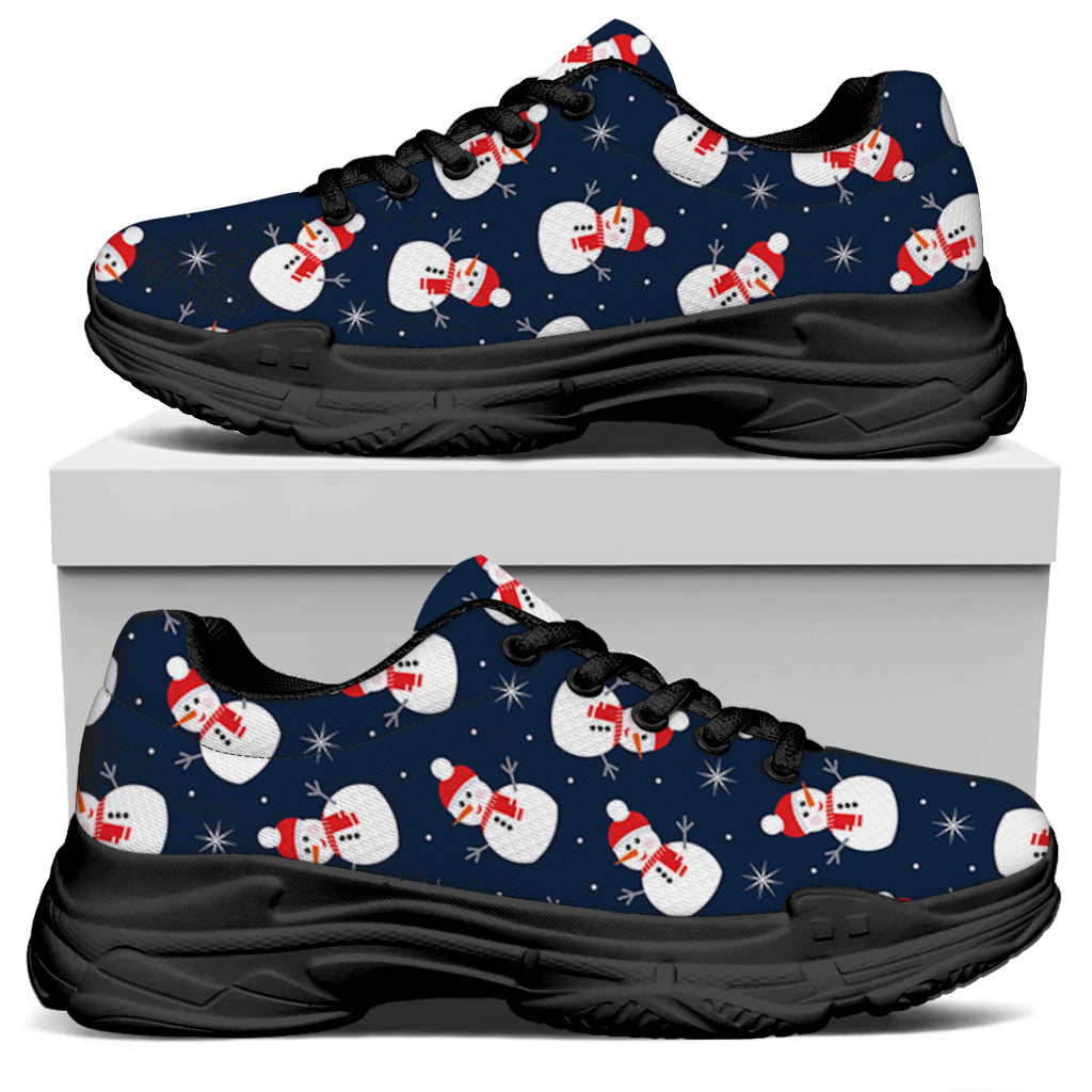 Xmas Snowman Pattern Print Black Chunky Shoes