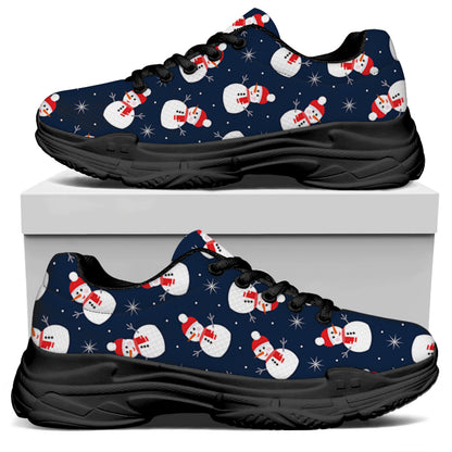 Xmas Snowman Pattern Print Black Chunky Shoes