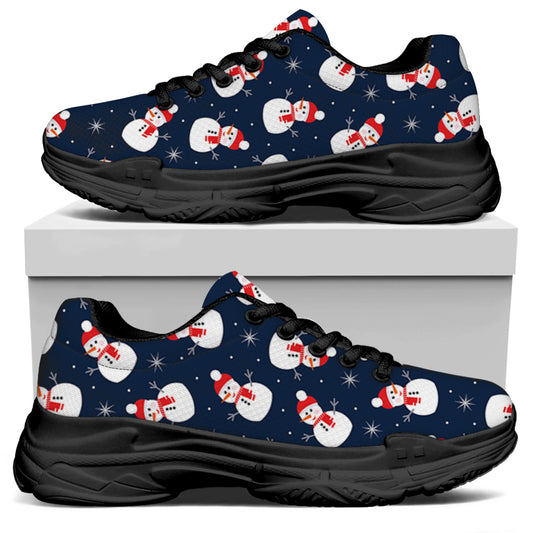 Xmas Snowman Pattern Print Black Chunky Shoes
