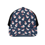 Xmas Snowman Pattern Print Black Mesh Trucker Cap