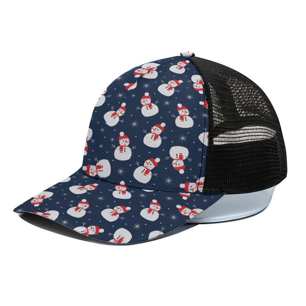 Xmas Snowman Pattern Print Black Mesh Trucker Cap
