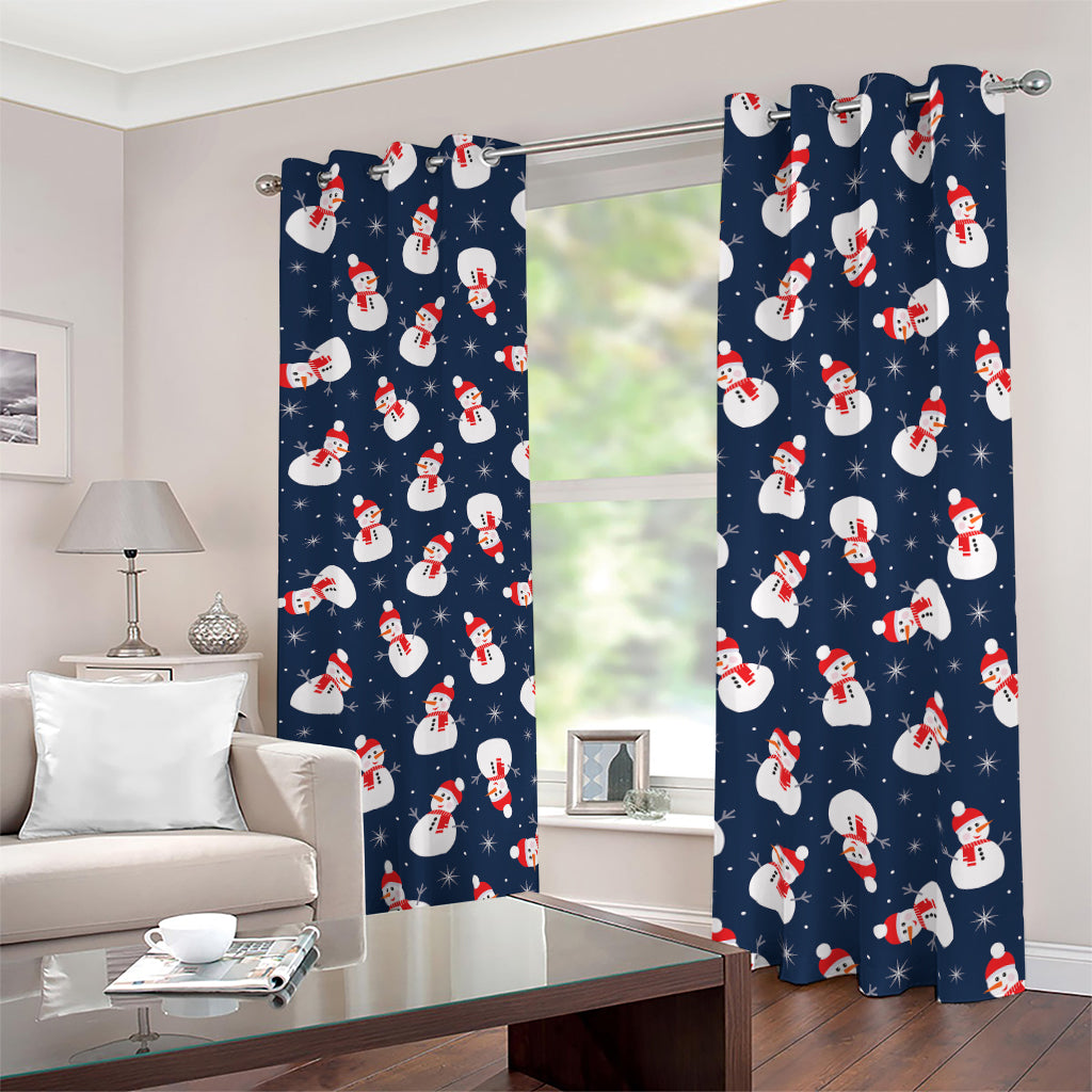 Xmas Snowman Pattern Print Blackout Grommet Curtains