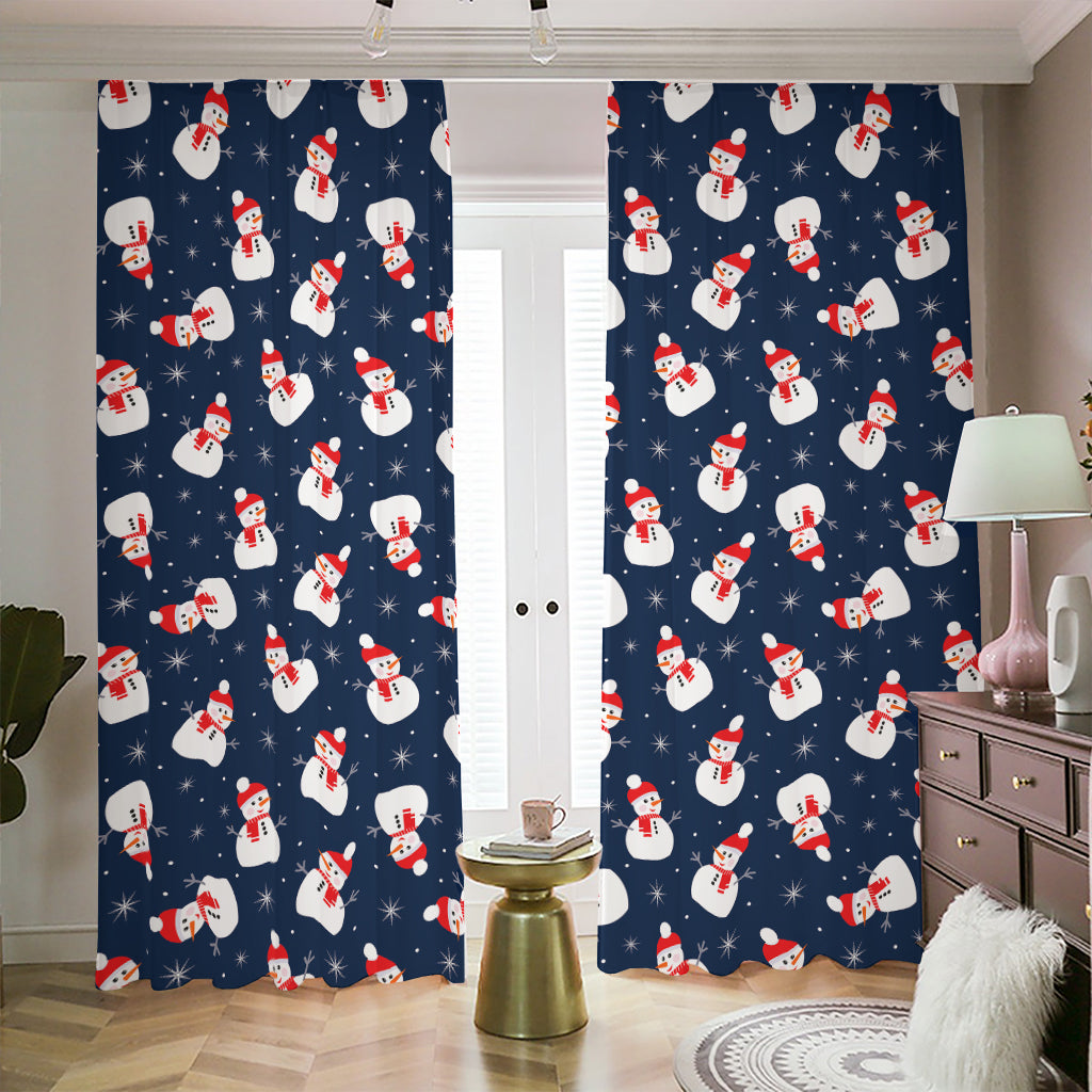 Xmas Snowman Pattern Print Blackout Pencil Pleat Curtains