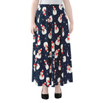Xmas Snowman Pattern Print Chiffon Maxi Skirt