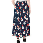 Xmas Snowman Pattern Print Chiffon Maxi Skirt