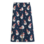 Xmas Snowman Pattern Print Cotton Front Slit Maxi Skirt