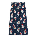 Xmas Snowman Pattern Print Cotton Front Slit Maxi Skirt