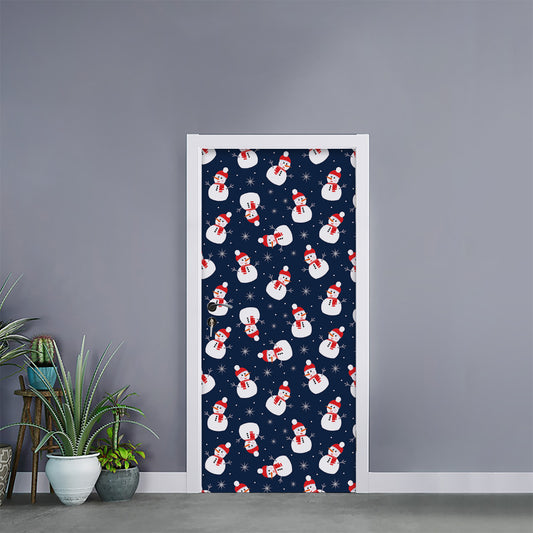 Xmas Snowman Pattern Print Door Sticker