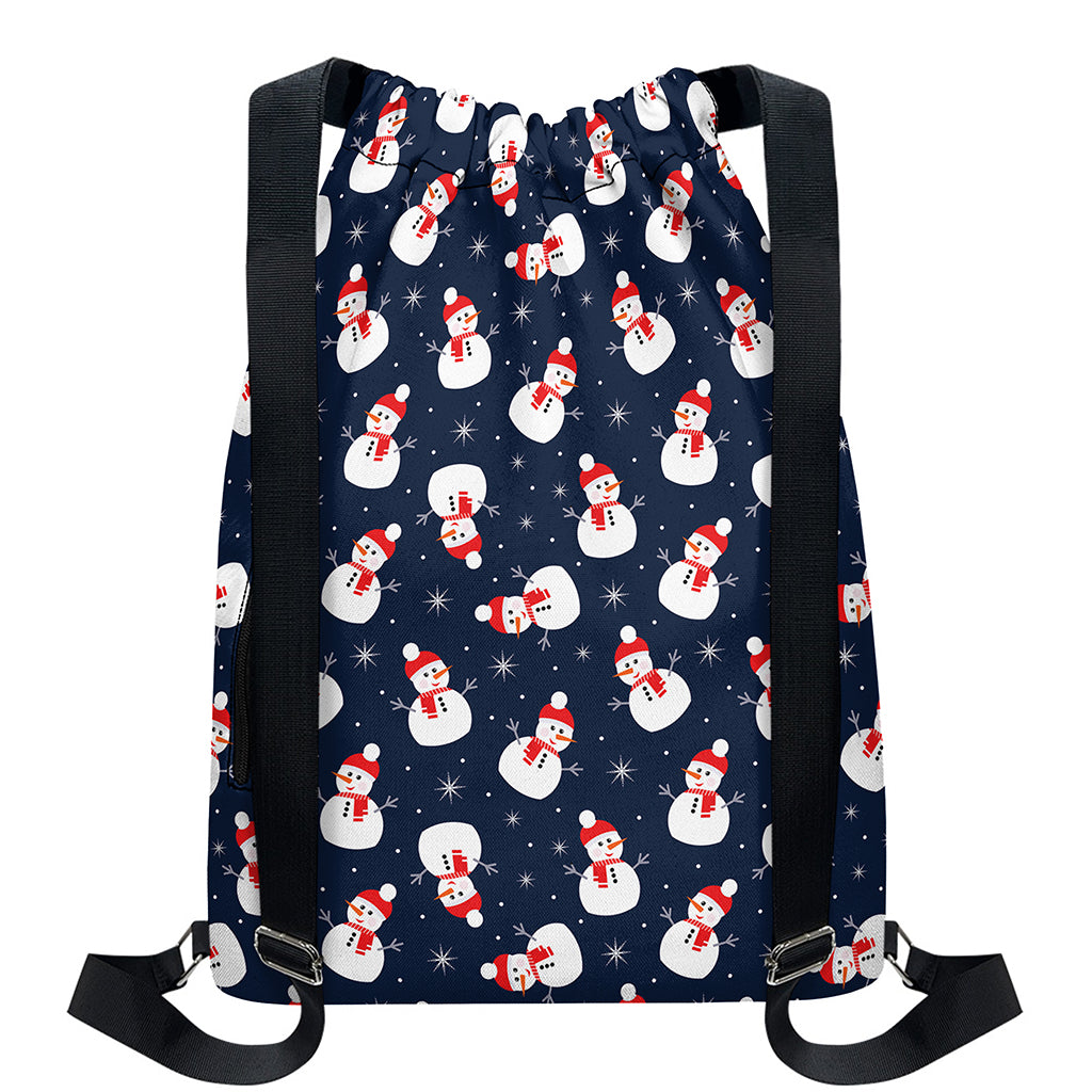 Xmas Snowman Pattern Print Drawstring Backpack
